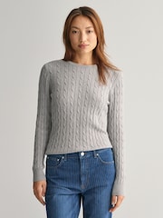 GANT Grey Stretch Cotton Cable Knit Jumper - Image 1 of 5