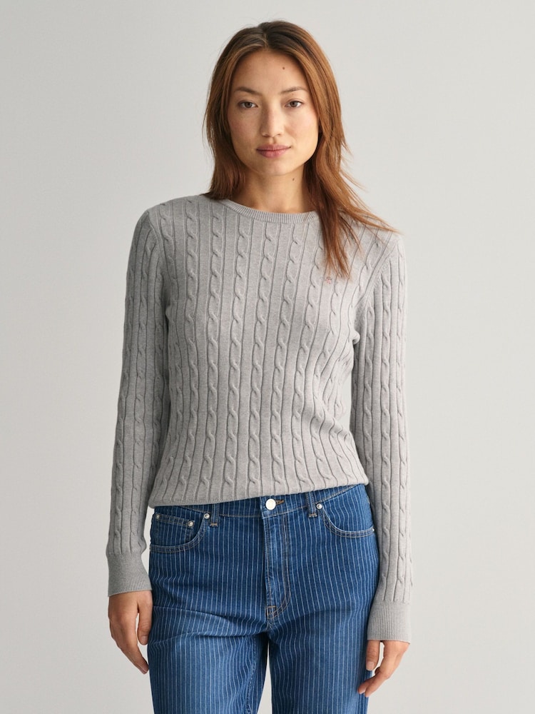 GANT Grey Stretch Cotton Cable Knit Jumper - Image 1 of 5