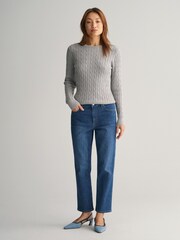 GANT Grey Stretch Cotton Cable Knit Jumper - Image 3 of 5