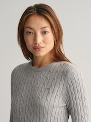 GANT Grey Stretch Cotton Cable Knit Jumper - Image 4 of 5