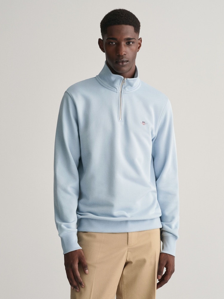 Marineblau/blau - GANT Sweatshirt mit Schildlogo und Viertelreißverschluss - Bild 1 von 5