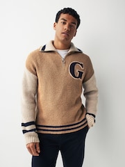 GANT Natural Wool Nepps Letterman Half Zip Jumper - Image 1 of 10