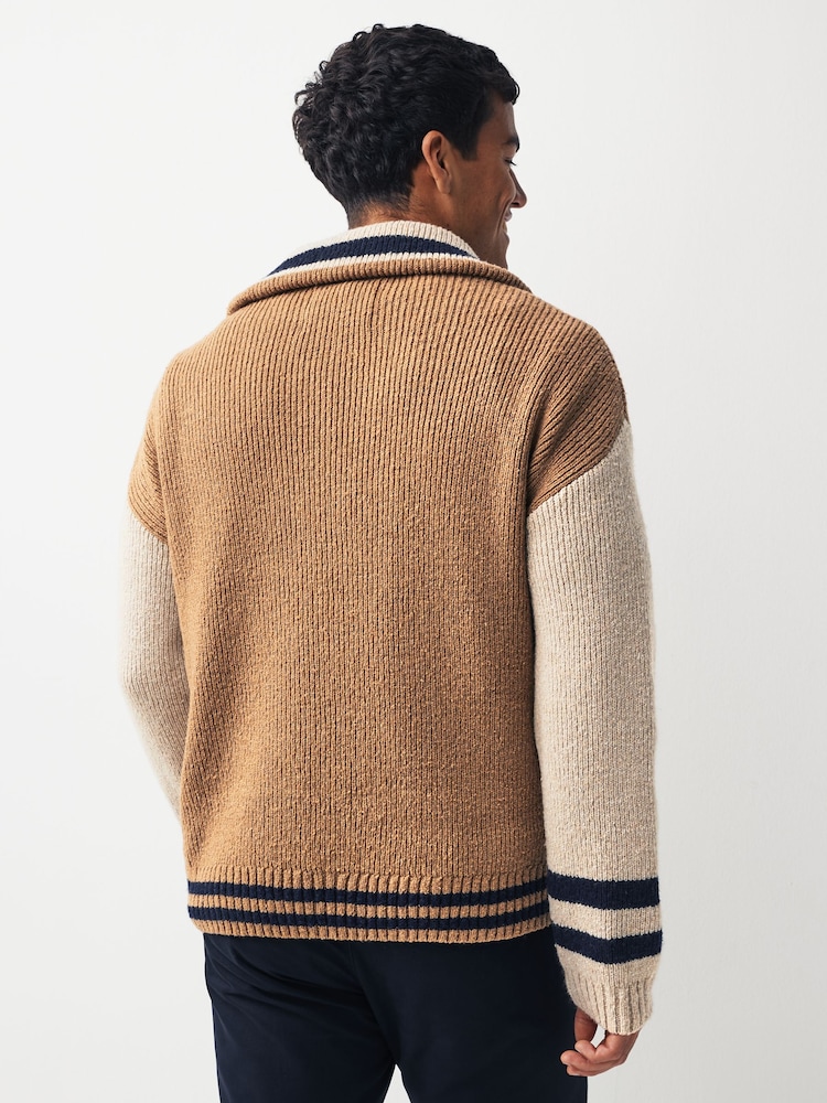 GANT Natural Wool Nepps Letterman Half Zip Jumper - Image 2 of 5