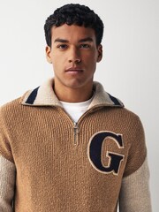 GANT Natural Wool Nepps Letterman Half Zip Jumper - Image 5 of 10