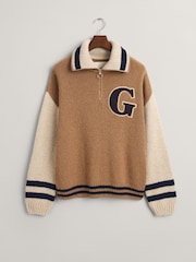 GANT Natural Wool Nepps Letterman Half Zip Jumper - Image 7 of 10