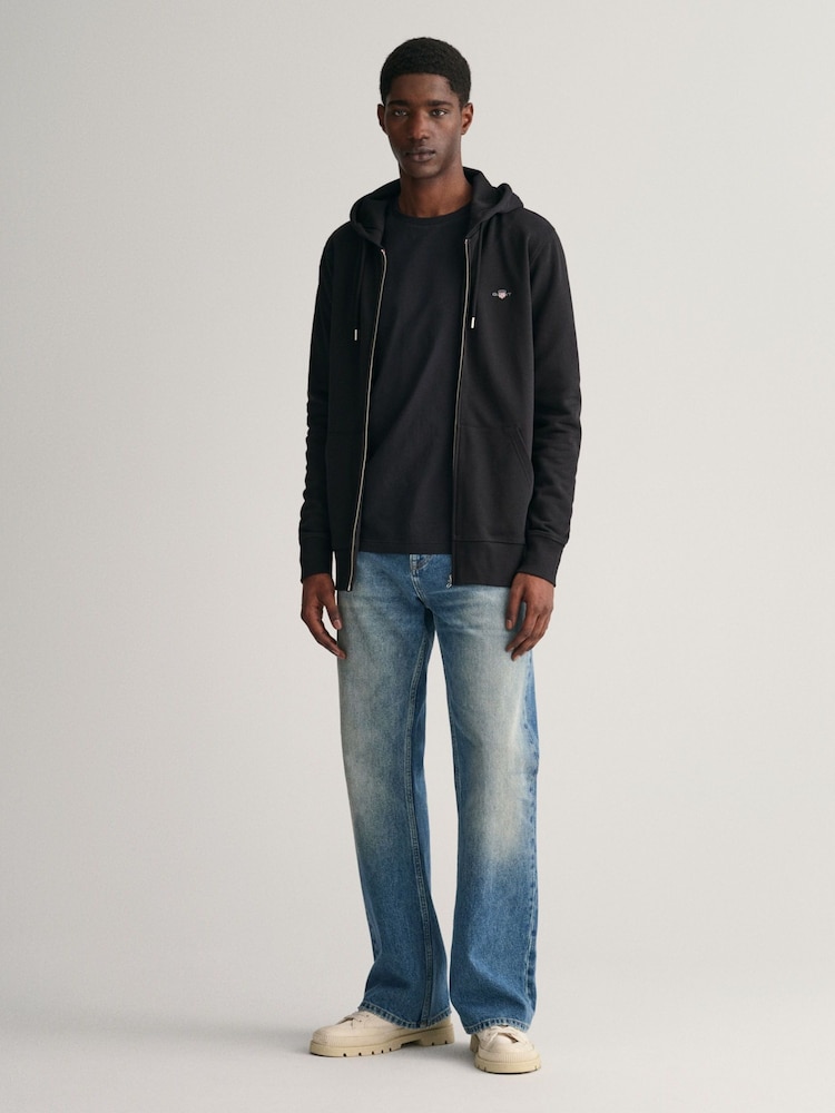 GANT Black Regular Fit Shield Zip Up Hoodie - Image 3 of 5