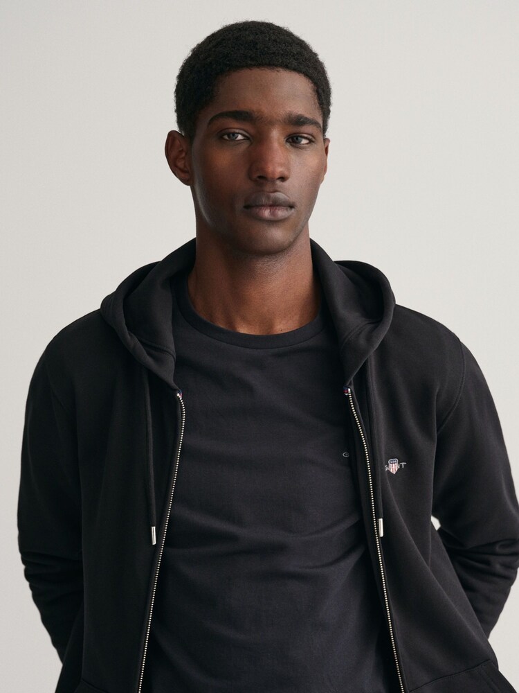 GANT Black Regular Fit Shield Zip Up Hoodie - Image 4 of 5