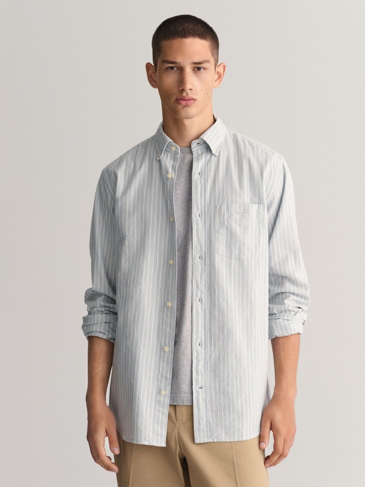 GANT Blue Regular Fit Striped Archive Oxford Shirt - Image 1 of 6 GANT Blue Regular Fit Striped Archive Oxford Shirt - Image 1 of 6