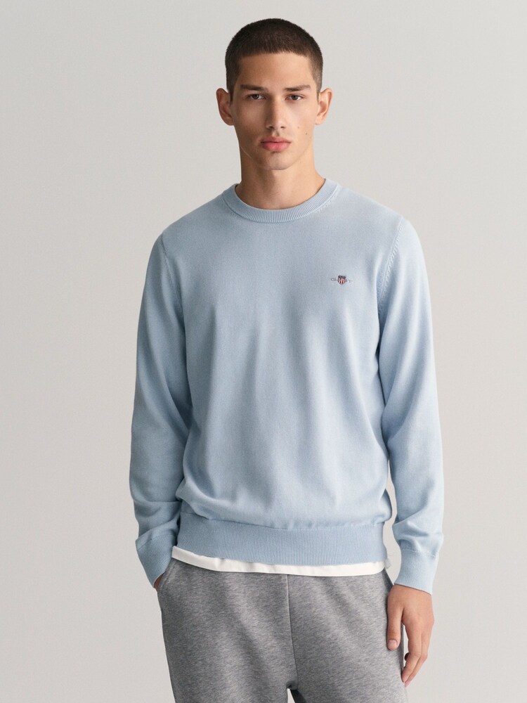 GANT Blue Classic Cotton Crew Neck Jumper - Image 1 of 5