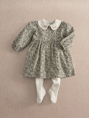 Mamas & Papas Green Leaf Print Dress & Tights Set - Image 1 of 3