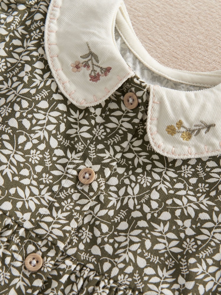 Mamas & Papas Green Leaf Print Dress & Tights Set - Image 2 of 3