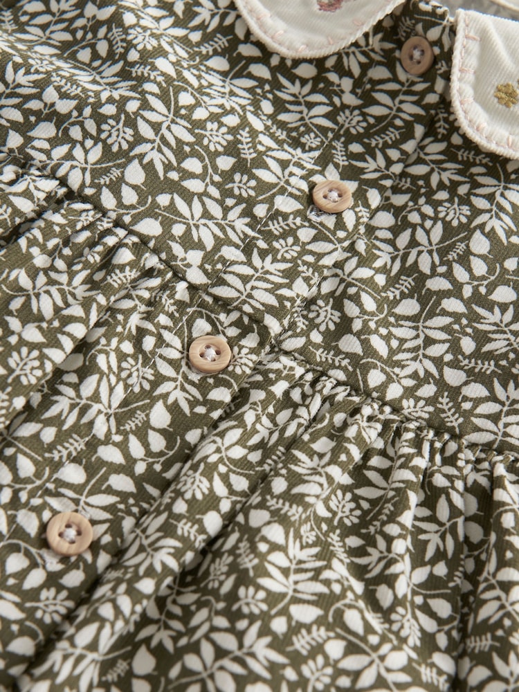 Mamas & Papas Green Leaf Print Dress & Tights Set - Image 3 of 3