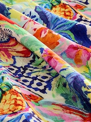 Tropical Print Gathered Short Sleeve Textured Boxy Mini Dress - Image 6 of 6