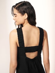 Black Linen Blend V-Neck Midi Dress - Image 4 of 6