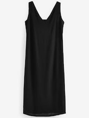 Black Linen Blend V-Neck Midi Dress - Image 5 of 6