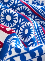 Red/Blue Coral Print Gathered Short Sleeve Textured Boxy Mini Dress - Image 6 of 6