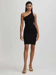 Good American Black Good American One-Shoulder Plisse Mini Dress - Image 1 of 5
