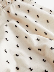 Neutral/Black Polka Dot Mini Puff Sleeve Ruched Front Dress - Image 6 of 6