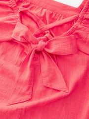 Coral Pink Linen Blend Puff Sleeve Mini Dress - Image 6 of 6