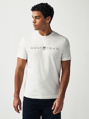 GANT White Printed Graphic 100% Cotton T-Shirt - Image 1 of 4