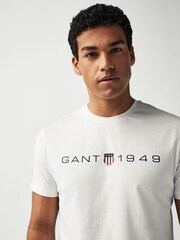 GANT White Printed Graphic 100% Cotton T-Shirt - Image 3 of 4
