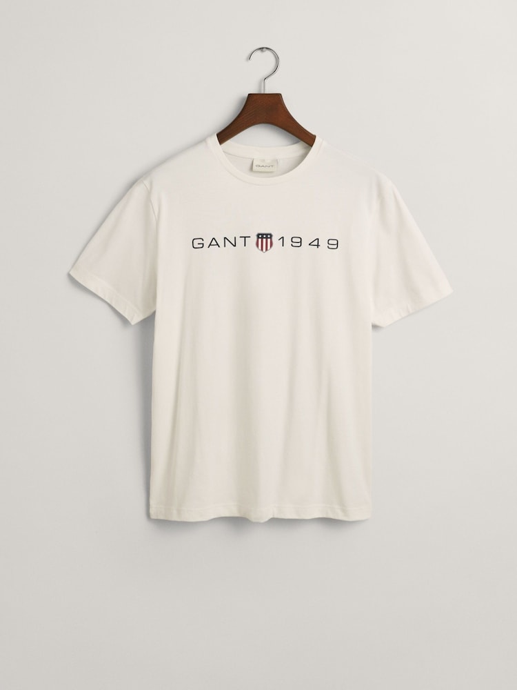 GANT White Printed Graphic 100% Cotton T-Shirt - Image 4 of 4