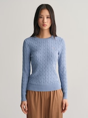 GANT Blue Stretch Cotton Cable Knit Jumper - Image 1 of 5
