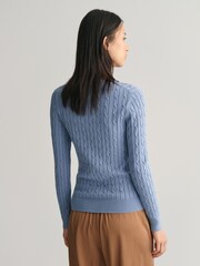 GANT Blue Stretch Cotton Cable Knit Jumper - Image 2 of 5