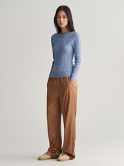 GANT Blue Stretch Cotton Cable Knit Jumper - Image 3 of 5