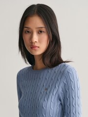 GANT Blue Stretch Cotton Cable Knit Jumper - Image 4 of 5