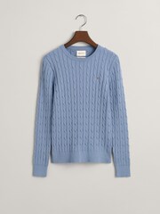 GANT Blue Stretch Cotton Cable Knit Jumper - Image 5 of 5