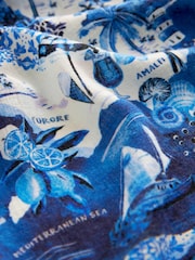 Blue Amalfi Print Linen Blend V-Neck Midi Dress - Image 5 of 6
