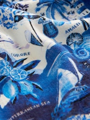 Blue Amalfi Print Linen Blend V-Neck Midi Dress - Image 6 of 6