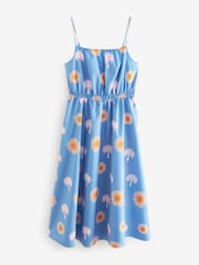 Blue/White Print 100% Cotton Strappy Midi Dress - Image 6 of 7