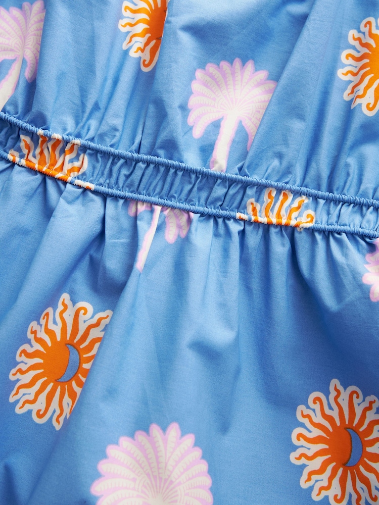 Blue/White Print 100% Cotton Strappy Midi Dress - Image 7 of 7
