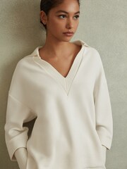 Reiss Cream Bernie Relaxed Open-Collar Jumper - Image 1 of 5