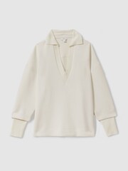 Reiss Cream Bernie Relaxed Open-Collar Jumper - Image 2 of 5