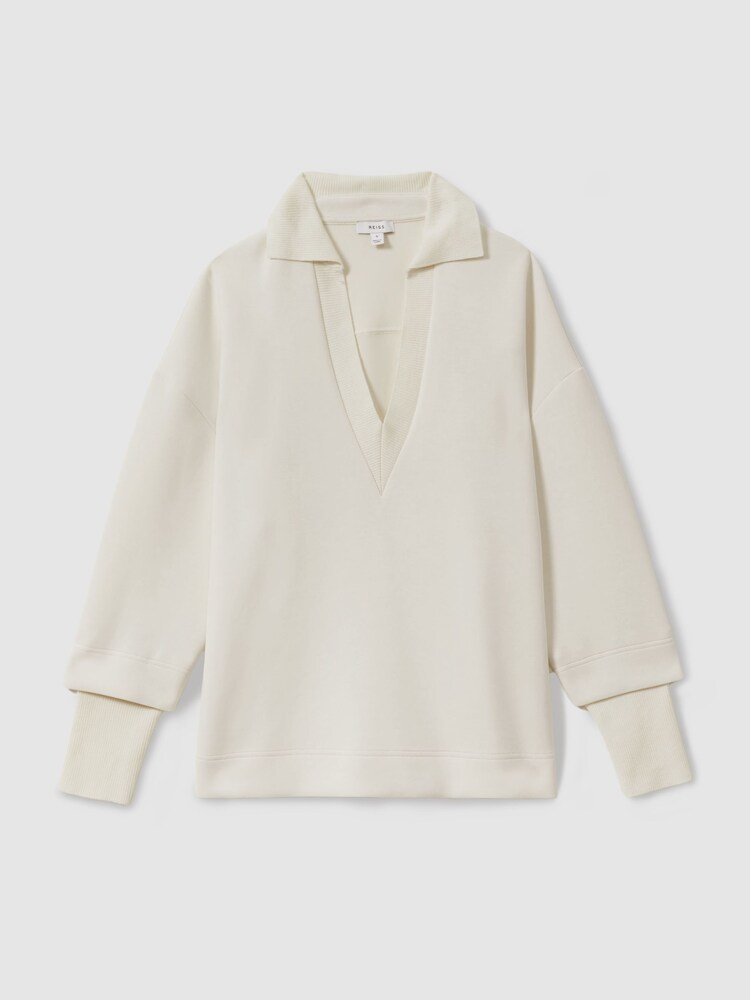 Reiss Cream Bernie Relaxed Open-Collar Jumper - Image 2 of 5