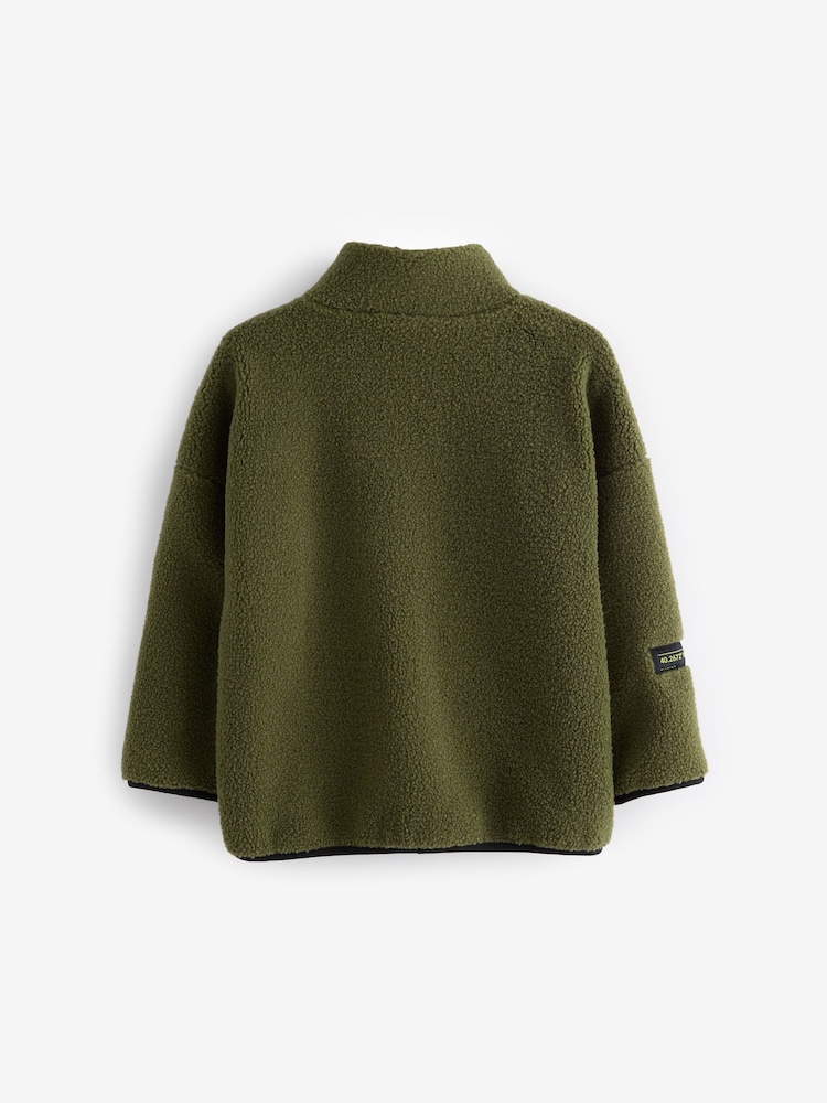 Khaki Green Zip Through Borg Fleece (3-16yrs) - Image 2 of 4