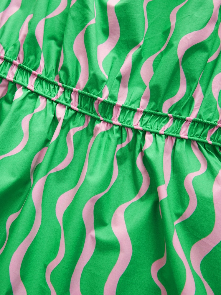 Green Print 100% Cotton Strappy Midi Dress - Image 5 of 5
