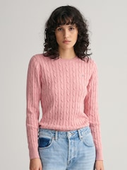 GANT Pink Stretch Cotton Cable Knit Jumper - Image 1 of 6
