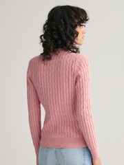 GANT Pink Stretch Cotton Cable Knit Jumper - Image 2 of 6