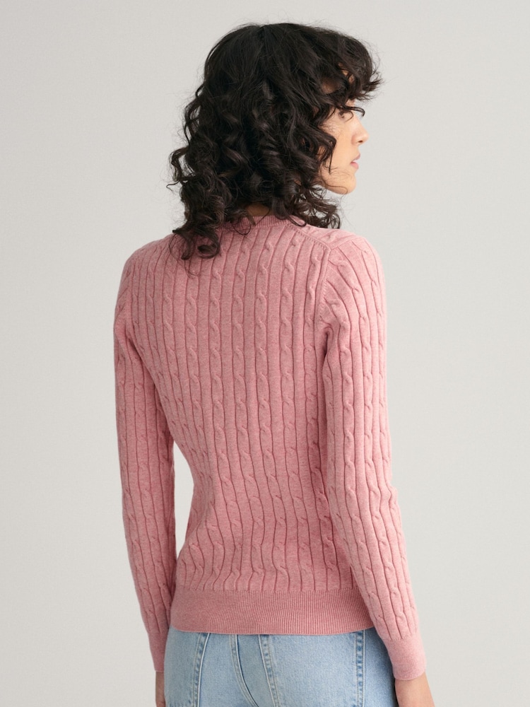 GANT Pink Stretch Cotton Cable Knit Jumper - Image 2 of 6