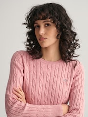 GANT Pink Stretch Cotton Cable Knit Jumper - Image 3 of 6