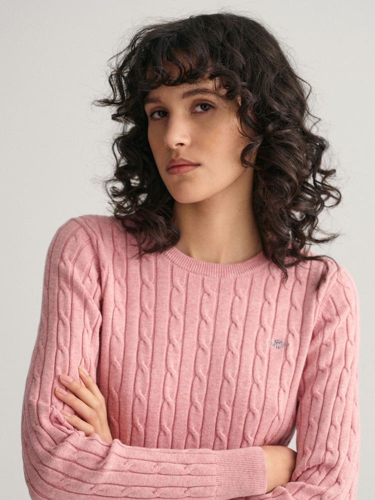 GANT Pink Stretch Cotton Cable Knit Jumper - Image 3 of 6
