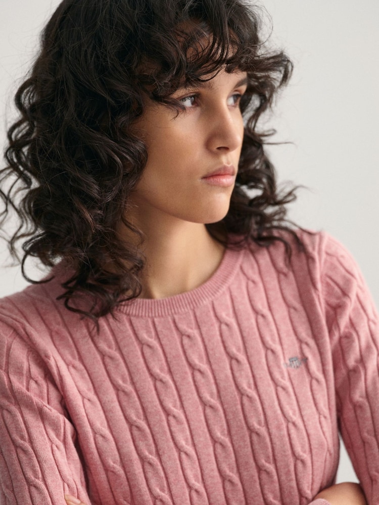 GANT Pink Stretch Cotton Cable Knit Jumper - Image 4 of 6