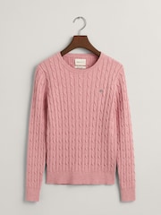 GANT Pink Stretch Cotton Cable Knit Jumper - Image 5 of 6