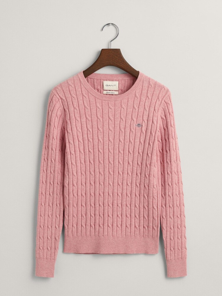 GANT Pink Stretch Cotton Cable Knit Jumper - Image 5 of 6