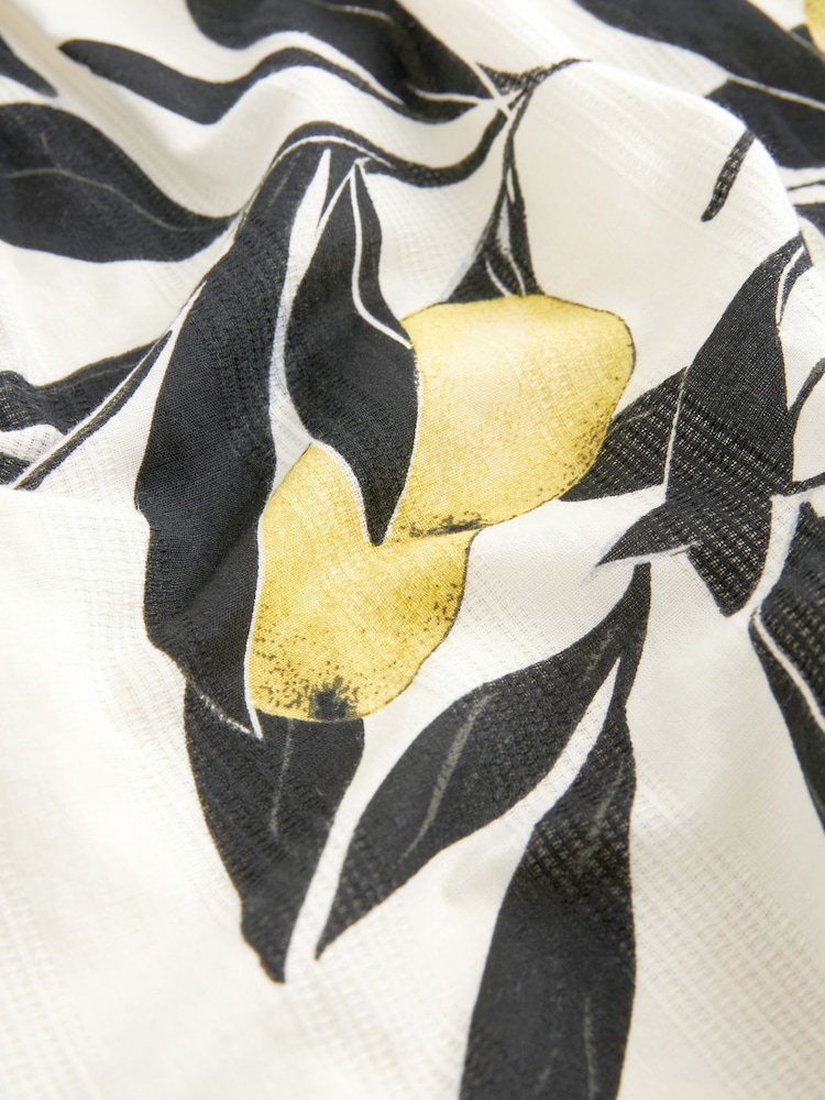 Ecru/Yellow Lemon Print Linen Blend V-Neck Summer Mini Dress - Image 6 of 6