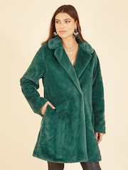 Yumi Forest Green Faux Fur Coat - Image 1 of 5